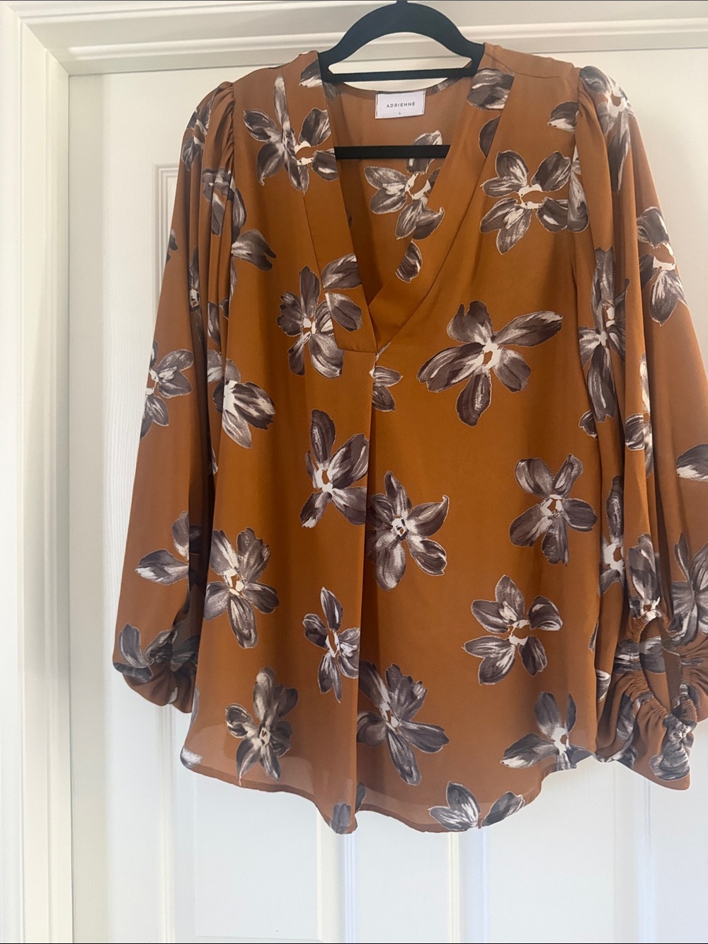 Adrienne Rust Floral V-Neck Blouse